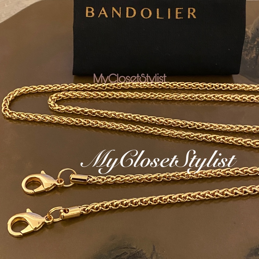 BANDOLIER Gold Lobster Clasp Crossbody Chain Woven Metal Strap NEW in signed bag
